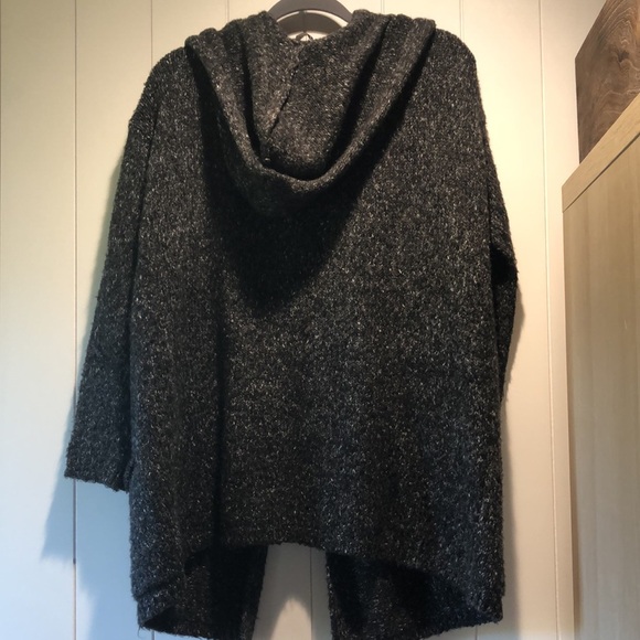 Brandy Melville heathered charcoal hooded cardigan pockets no buttons L/XL - Picture 4 of 7